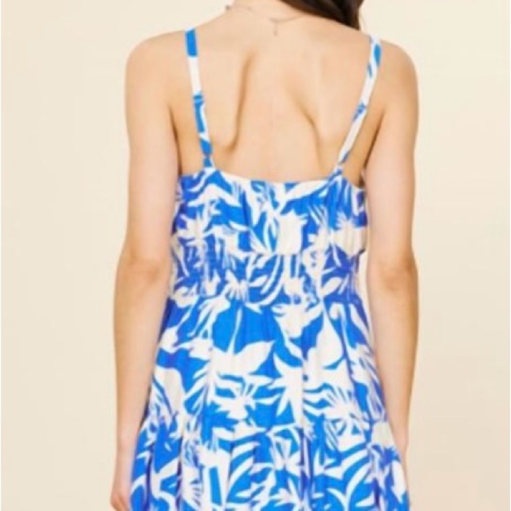 Skies Are Blue Blue and White Floral Sundress One-Piece - Picture 2 of 3